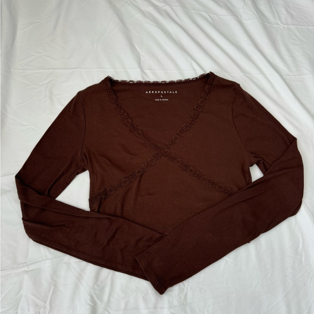 Aeropostale Red and White Raglan Wrap Blouse